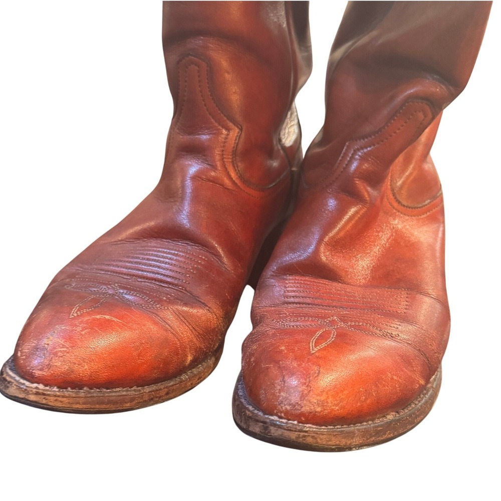 Tony Lama Leather Western Cowboy Boots Mens Brown Pull On 8.5 F USA 90s VTG - Picture 5 of 10